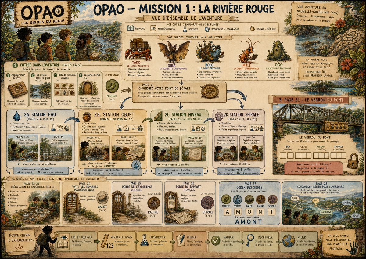 Carte générale de la mission avec les quatre stations Eau, Objet, Niveau et Spirale